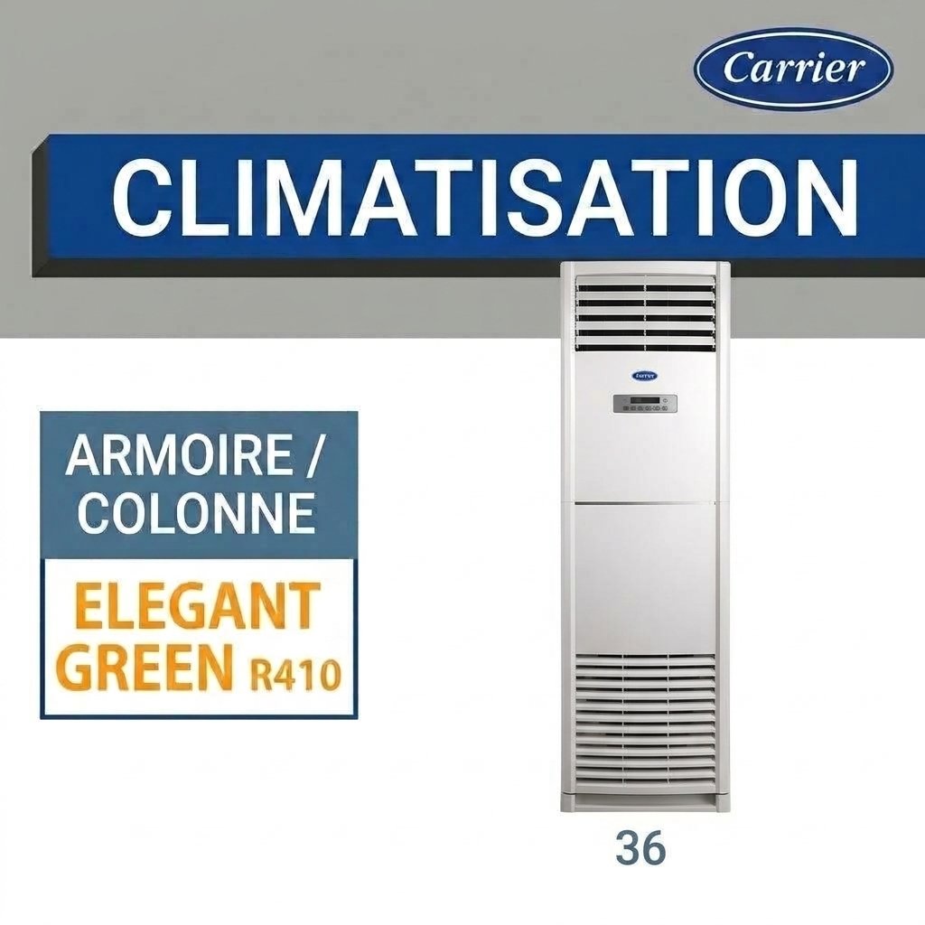 Climatiseur Carrier Armoire Inverter 36000 BTU – Gaz R410A – Climatisation et Chauffage Silencieux pour Commerces et Résidences (Modèle 38QFJ036N)